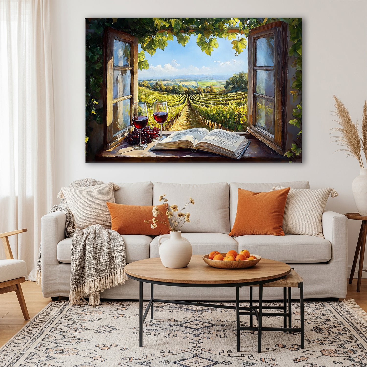 Open Window Over Vineyard - Fine Art Oil Style Wall Decor
