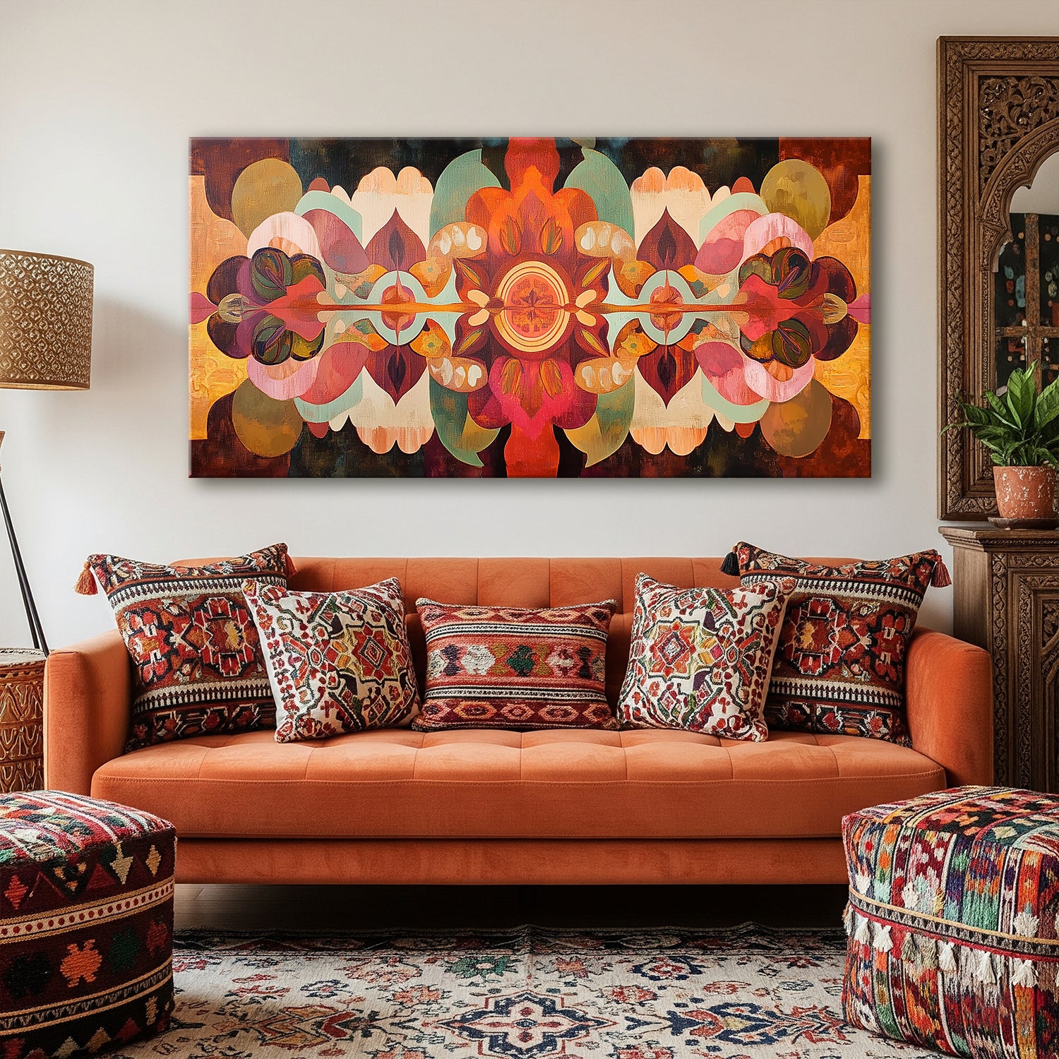 Vibrant Bohemian Oil Painting Canvas With Tribal Patterns