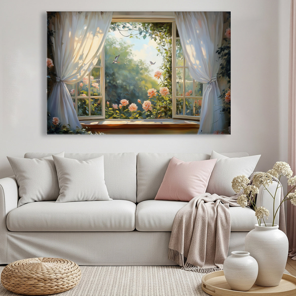 Mediterranean Window View - Oil Style Canvas Wall Print