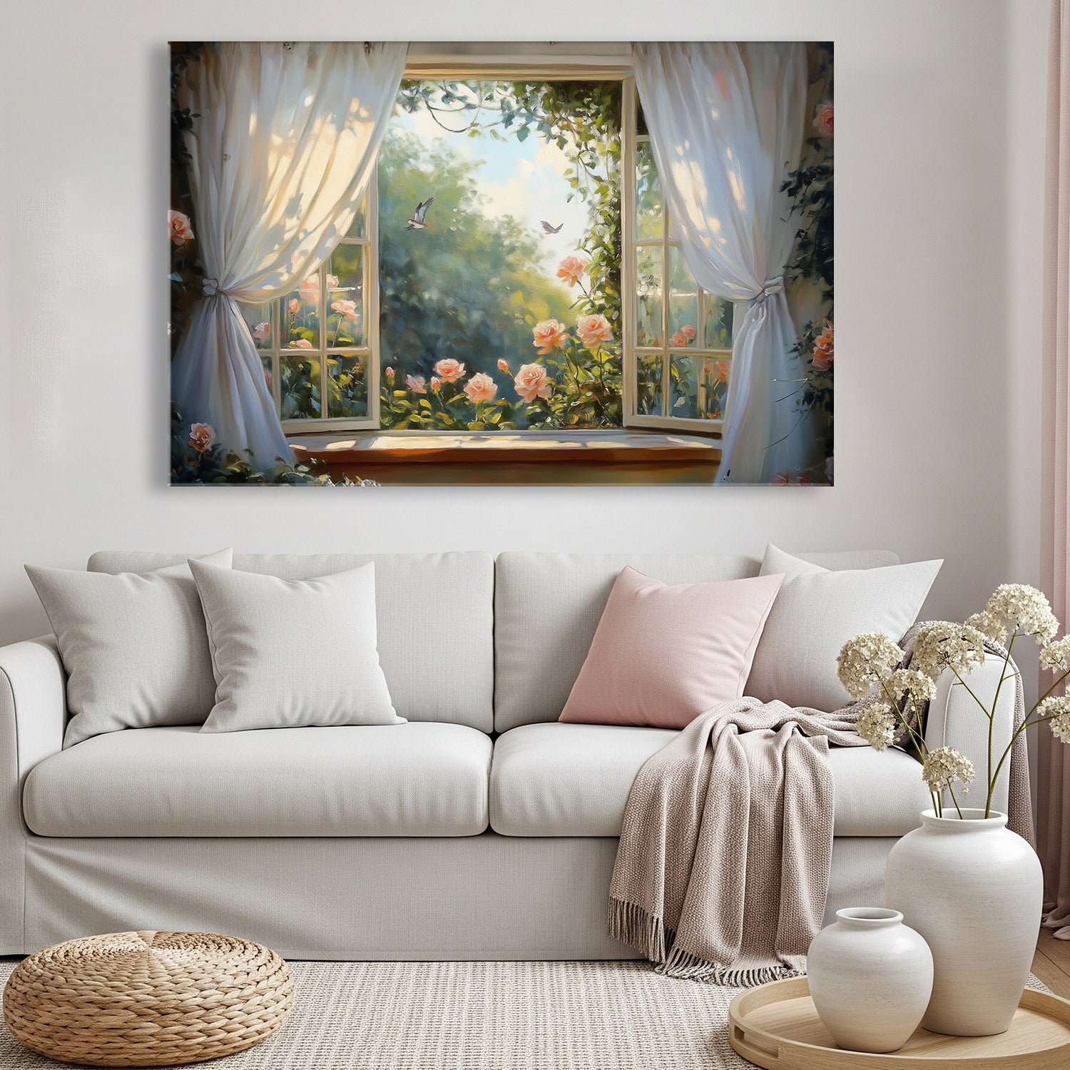 Mediterranean Window View - Oil Style Canvas Wall Print
