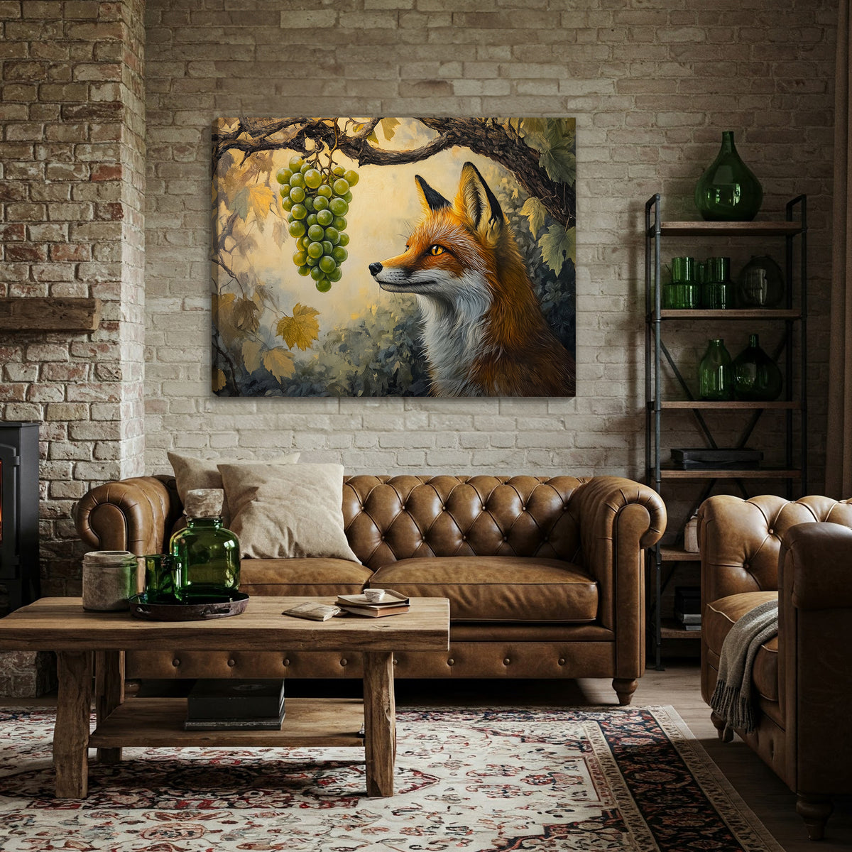 The Fox and The Grapes - Vintage Oil Painting Canvas Wall Art