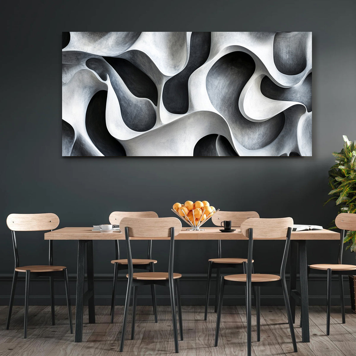 Fluid Forms Monochromatic Abstract Canvas Wall Art for Living Room