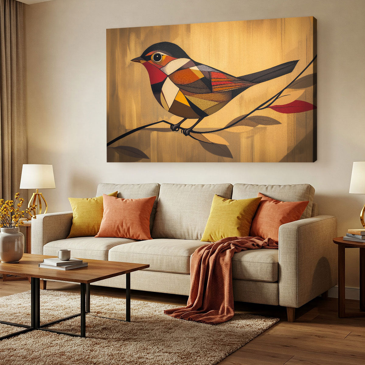 Songbird Geometric Art Avian Elegance Canvas Print