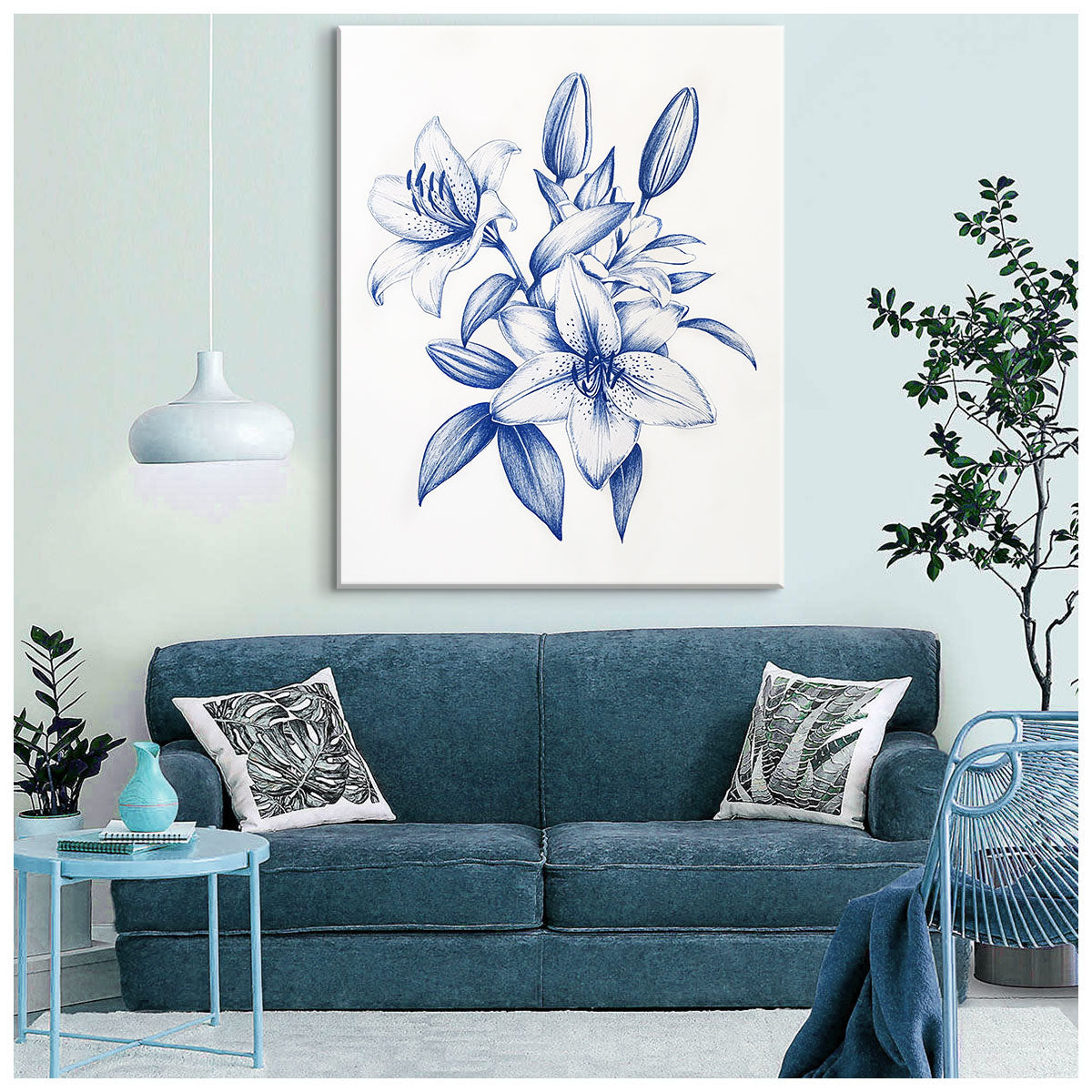 Sapphire Bloom Canvas Vintage Artwork