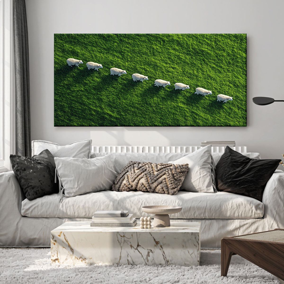 Sheep On Field Landscape Artwork
