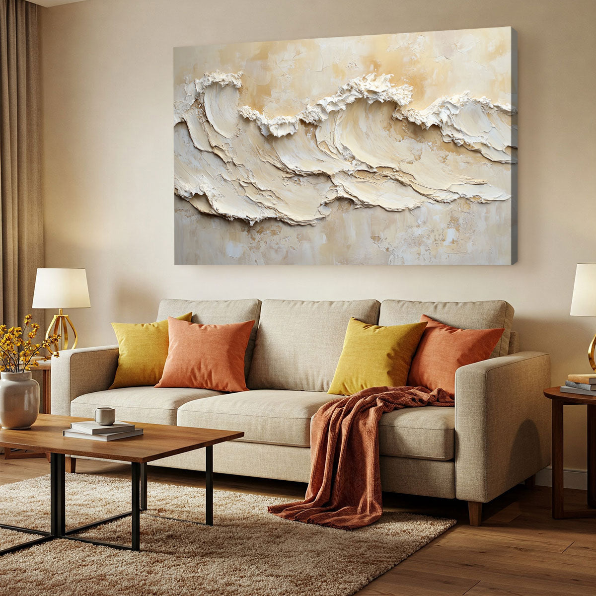 Textured Ocean Wave Canvas Beige Wall Art