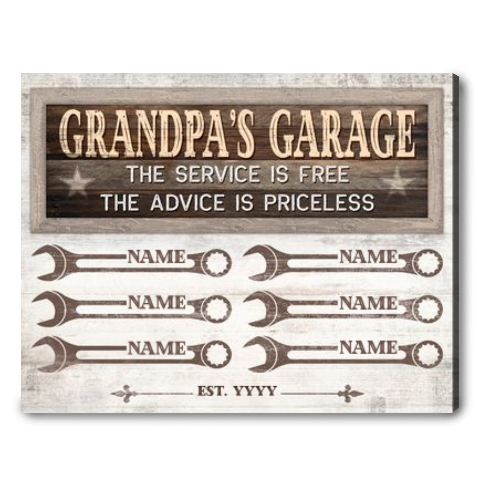 Special Father's Day Gift For Grandpa Custom Names Grandpa's Garage Canvas Print