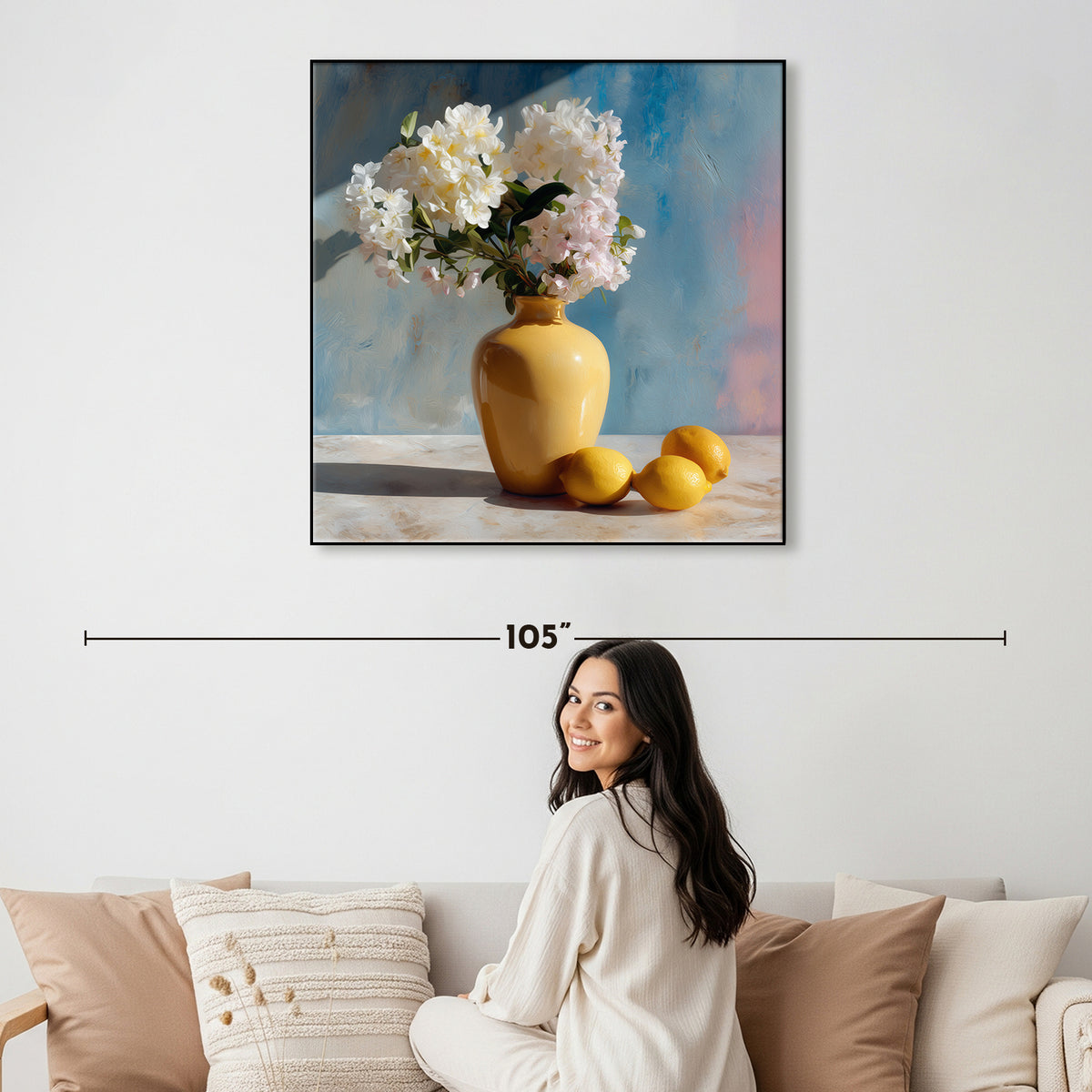 Vase Blossoms Lemons Still Life Canvas Print