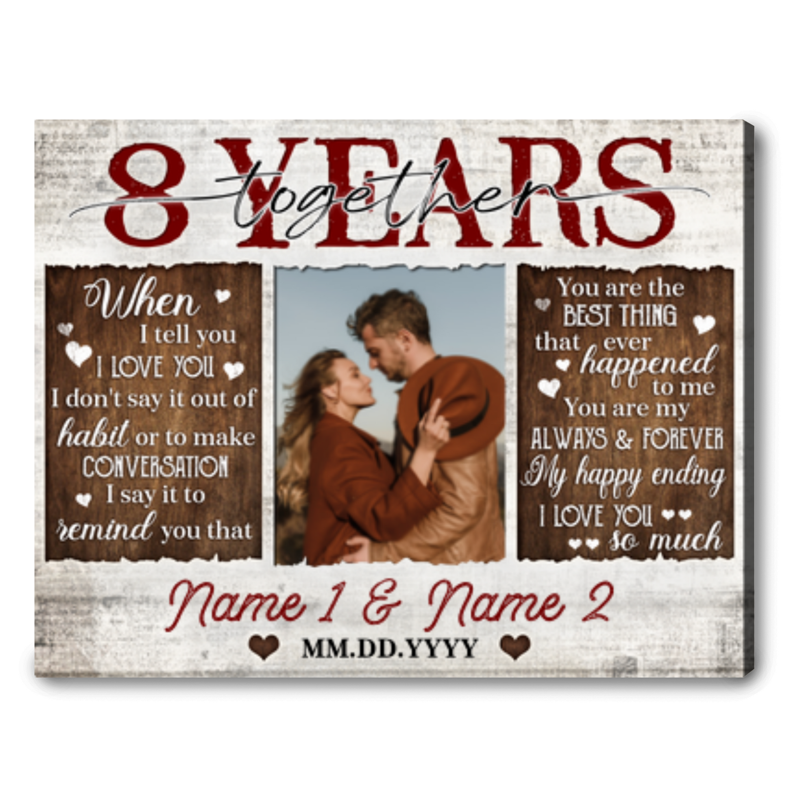 Unique 8 Years Anniversary Gift Custom 8 Years Together Photo Canvas Print