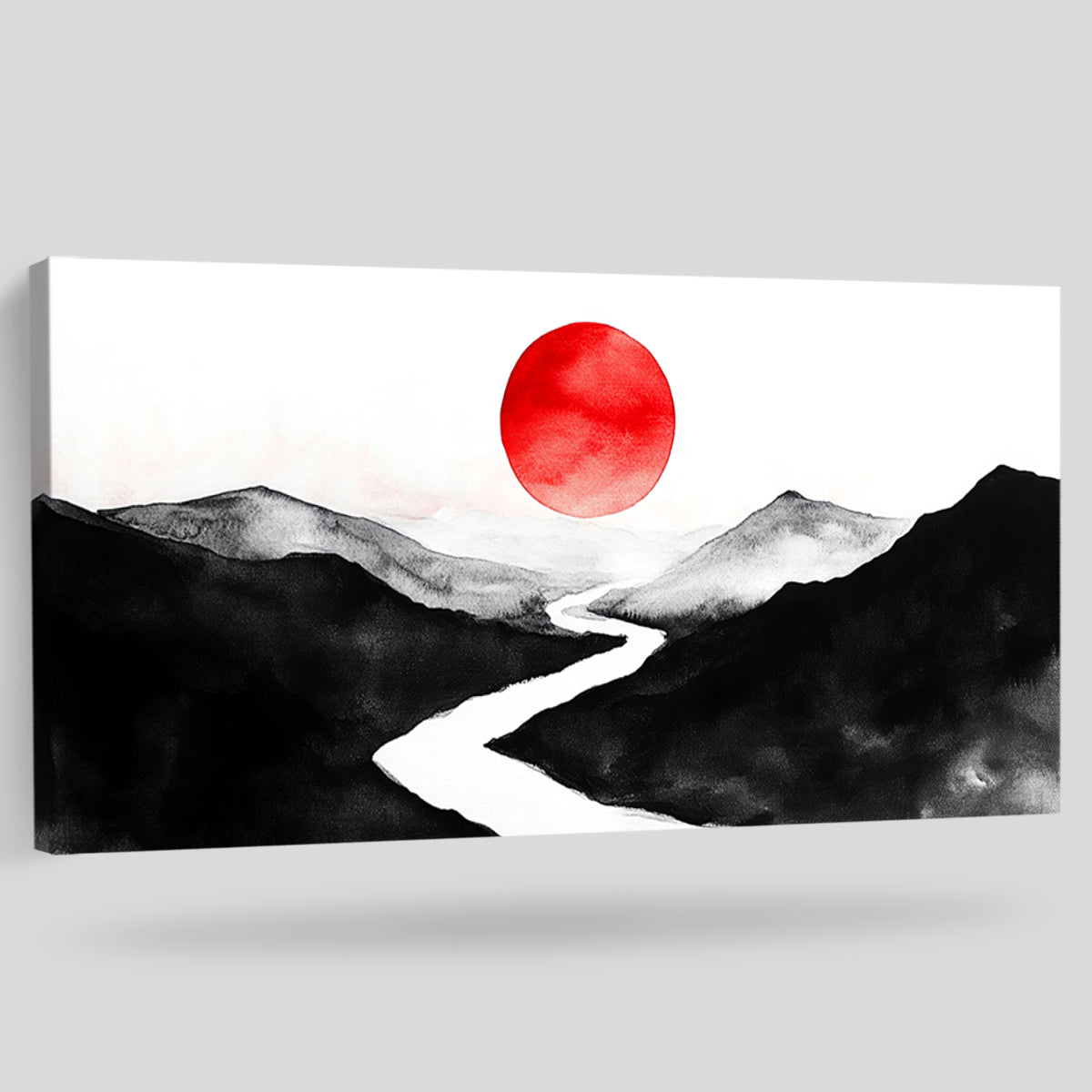 Crimson Horizon Abstract Landscape Canvas Print for Living Room