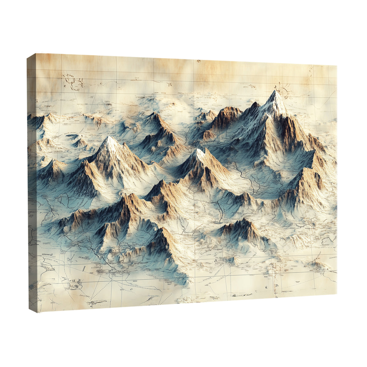 Antique Map Style Mountain Range Illustration Canvas Wall Art