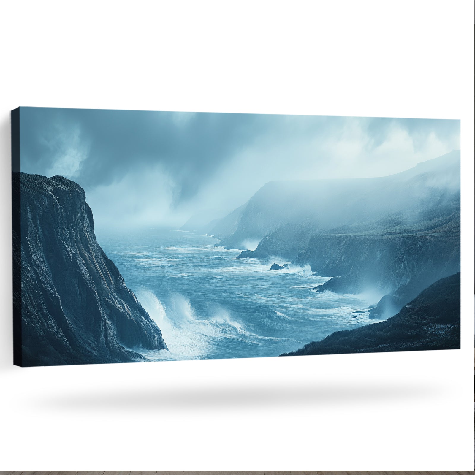 Coastal Cliffside and Waves Canvas in Earthy Tones