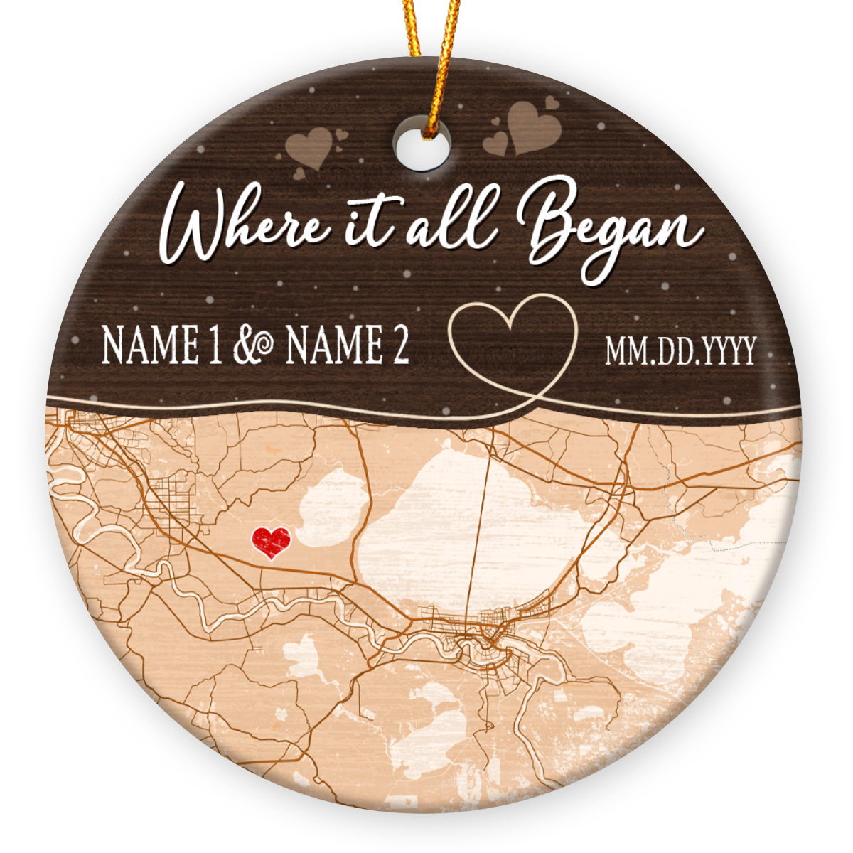 Unique Anniversary Gift Personalized Couple Map Ceramic Ornament