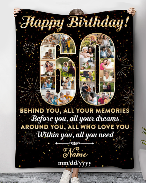 Personalized Photo Collage 60th Birthday Blanket Best 60th Birthday Gift Idea