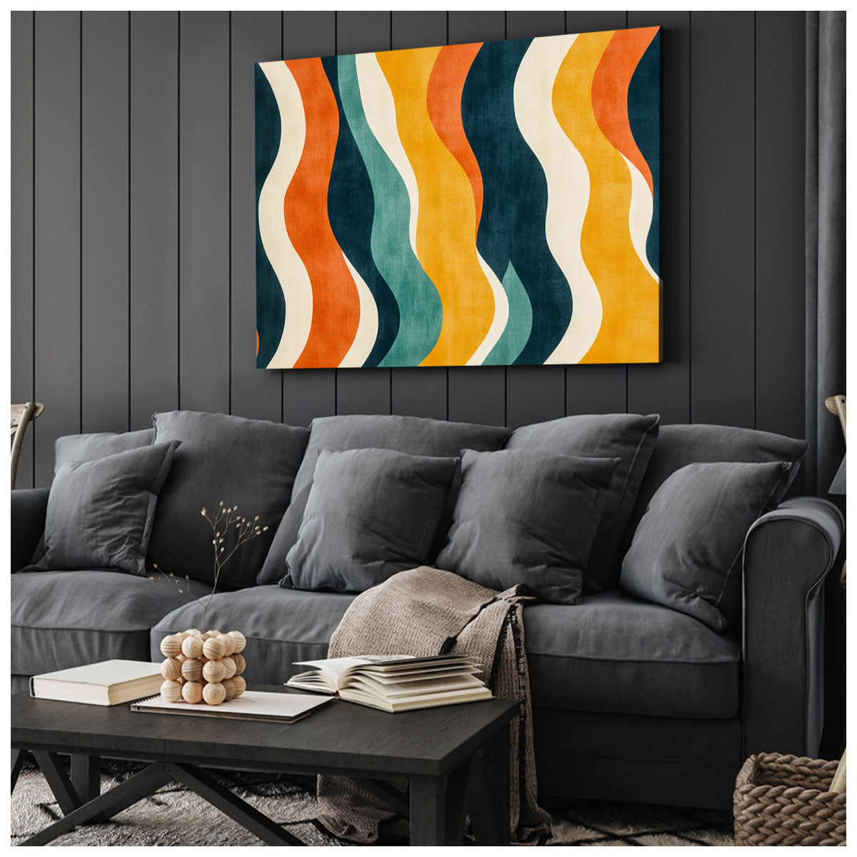 Retro Wavy Lines 70s Boho Wall Decor in Warm Muted Tones