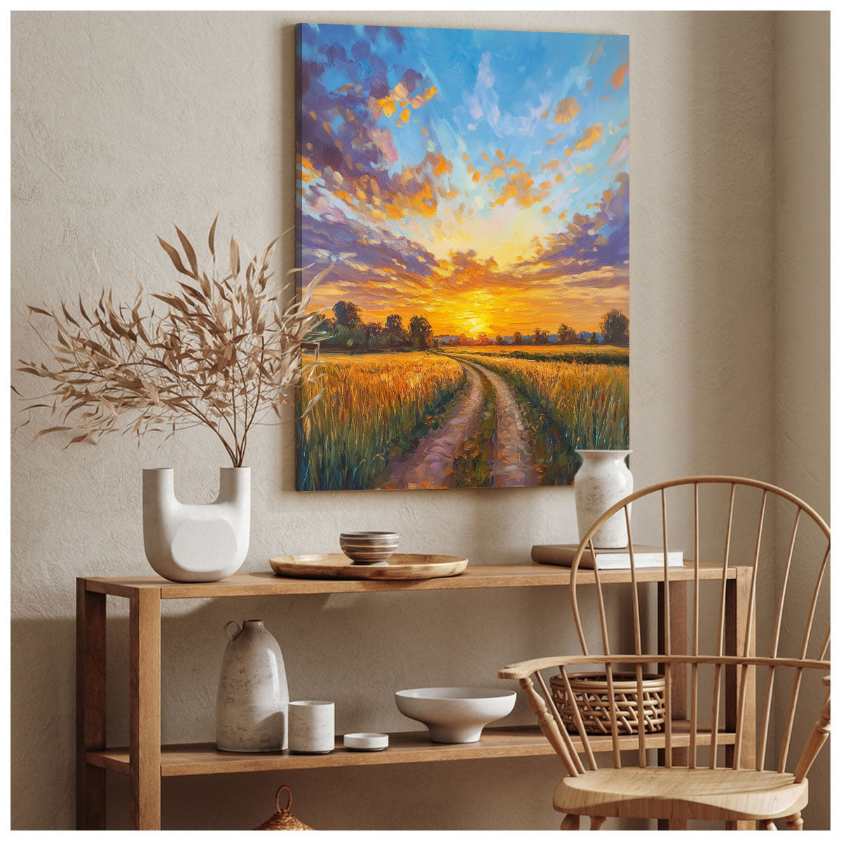 Golden Field Path Sunset Fine Arts Print