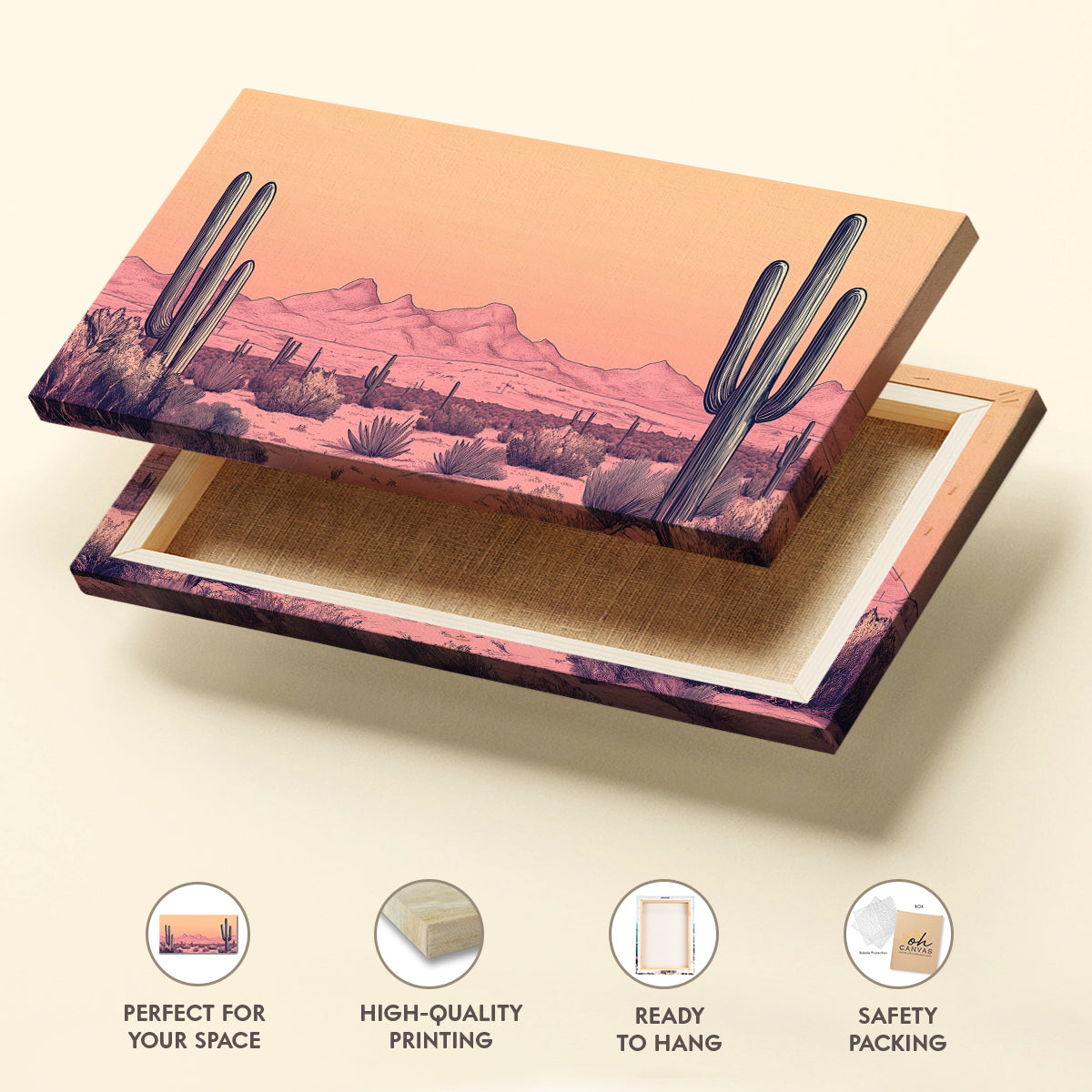 Boho Desert Cactus Line Art at Dusk with Warm Tones