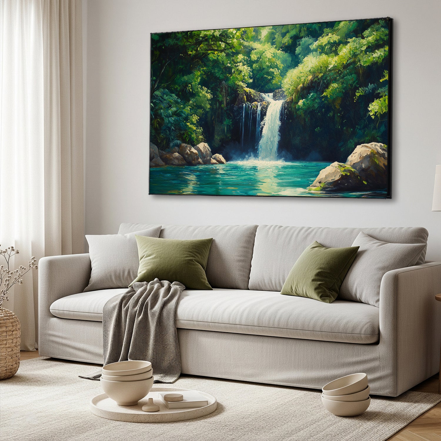 Lush Oil Painting Canvas Of Hidden Hawaiian Waterfall