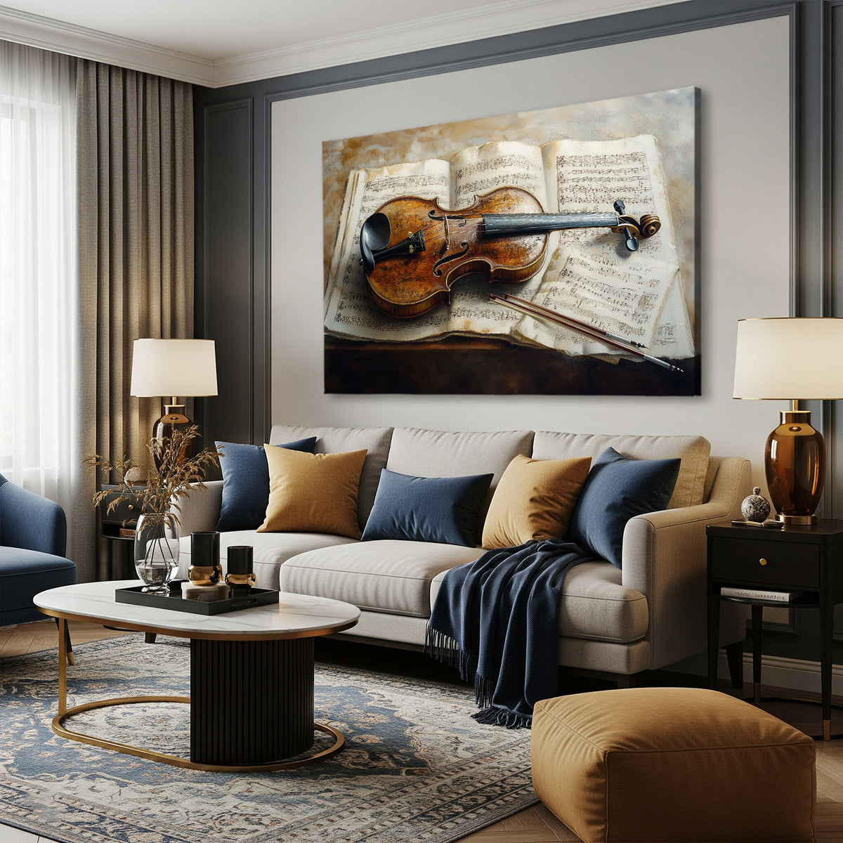 Vintage Violin Still Life Oil Painting on Canvas Print