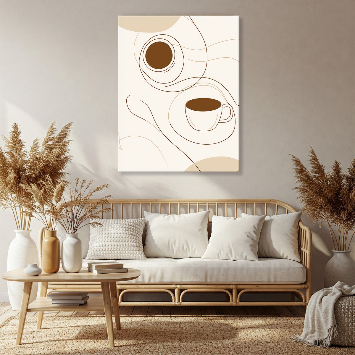 Top View Line Drawing Canvas in Minimal Monochrome Boho Style