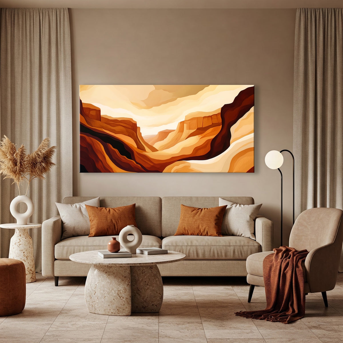 Bold Canyon Landscape Canvas in Earthy Abstract Boho Style