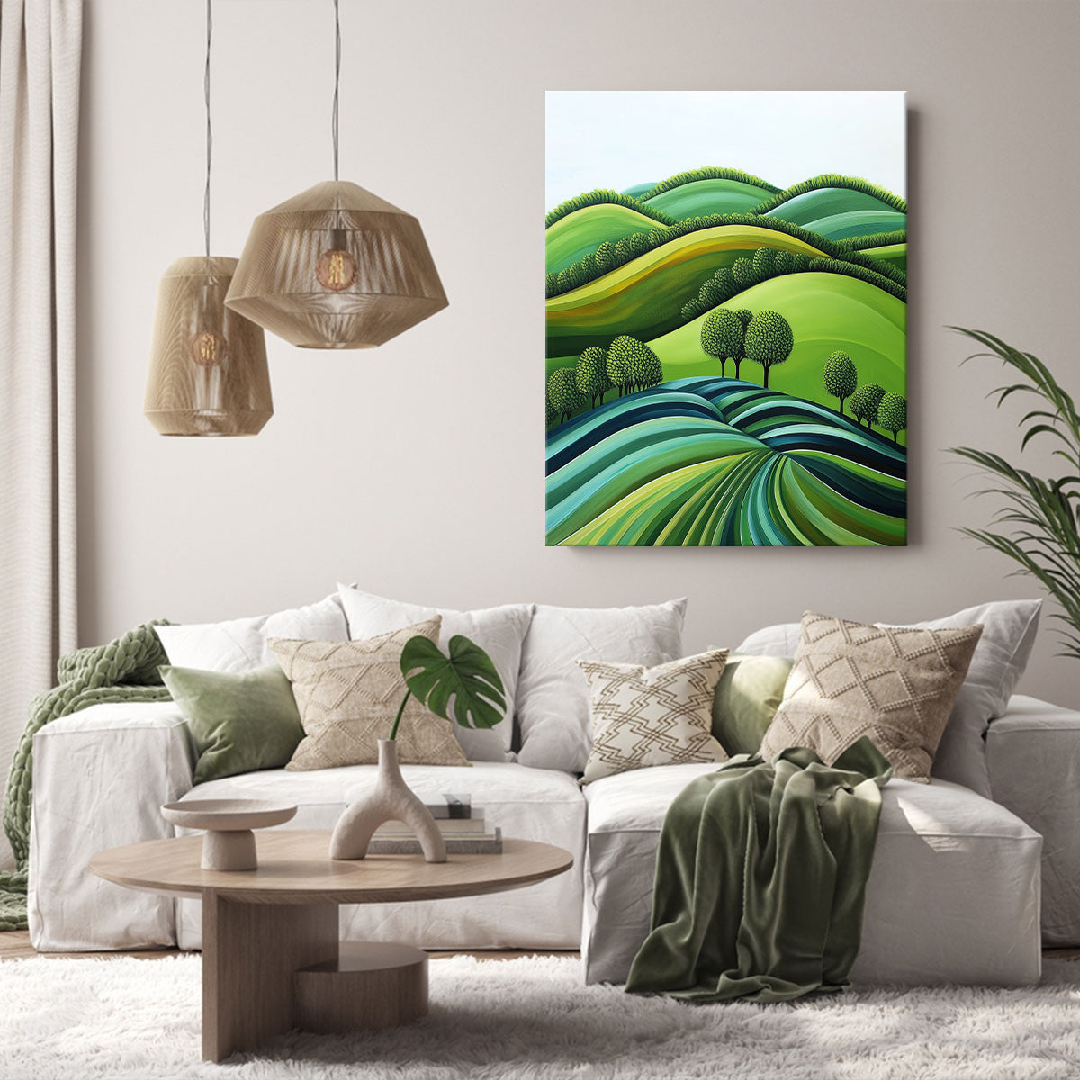 Verdant Rolling Hills Abstract Green Landscape