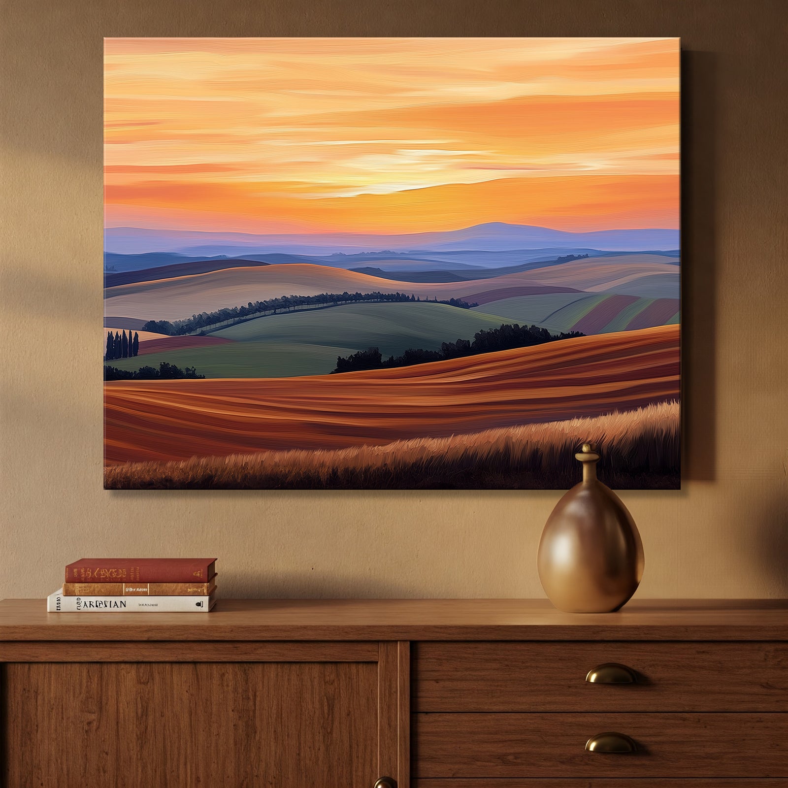 Fine Art Canvas of Rolling Hills and Golden Fields