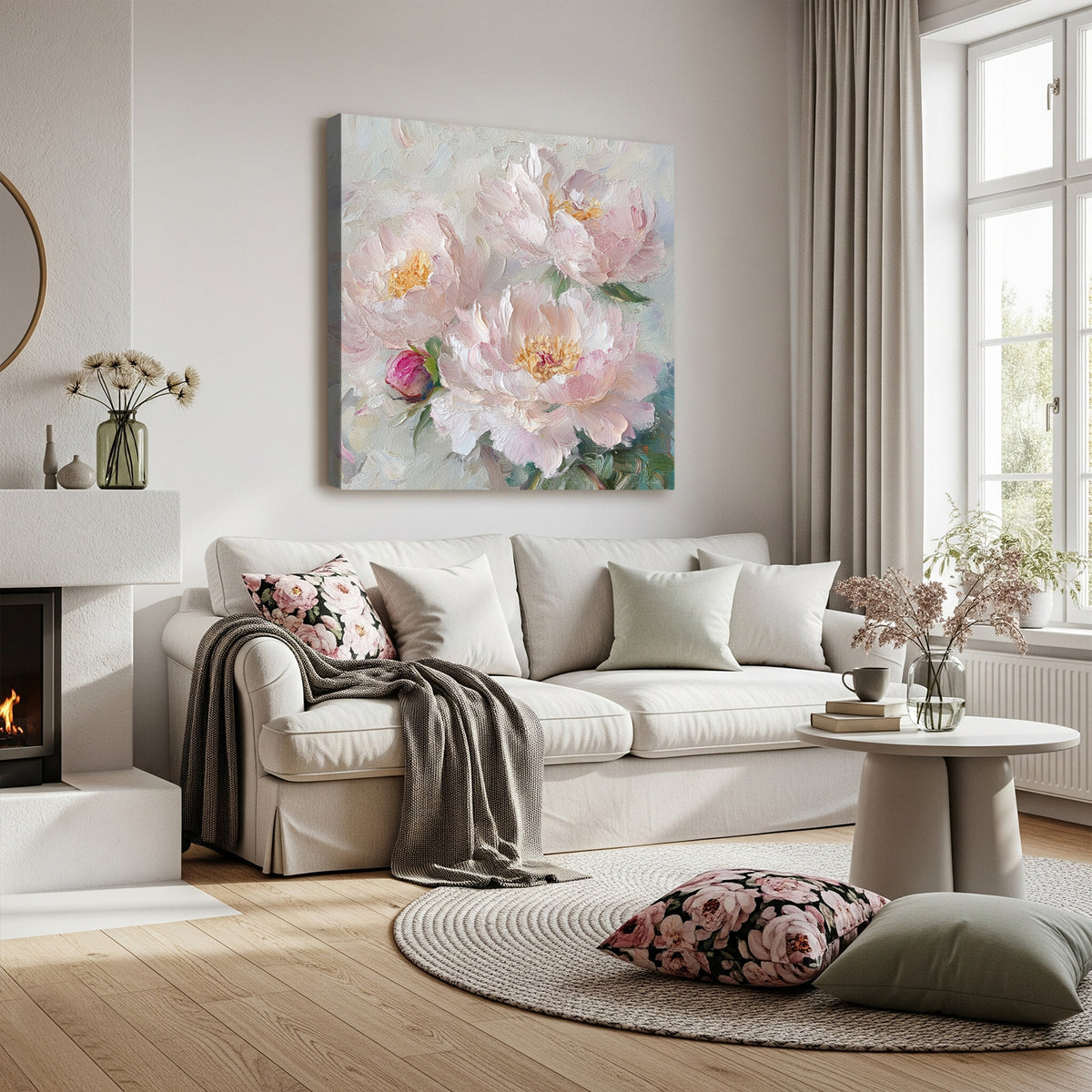 Soft Peonies in Bloom Canvas Art with Oil-Painted Texture