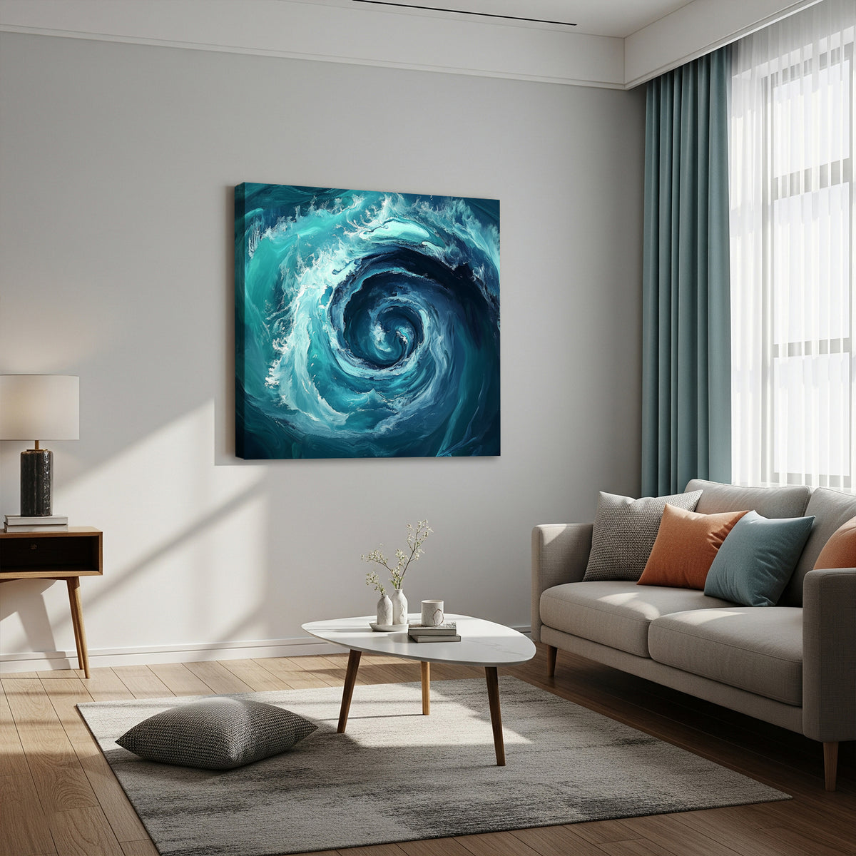 Deep Ocean Swirl Canvas Print in Emerald and Indigo Tones