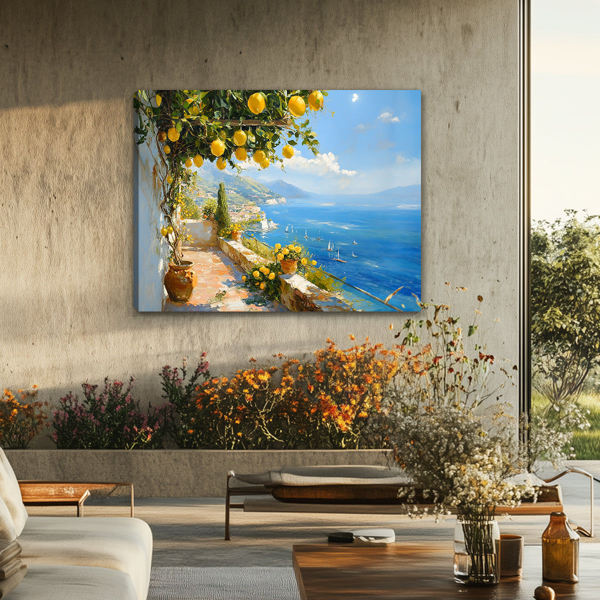 Mediterranean Lemon Terrace Oil Painting Canvas Wall Art