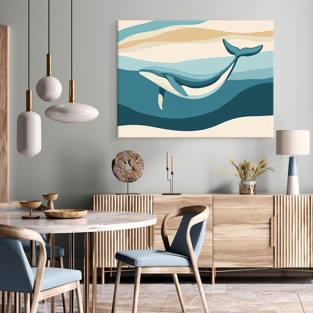 Minimalist Whale Color Block Canvas Wall Art