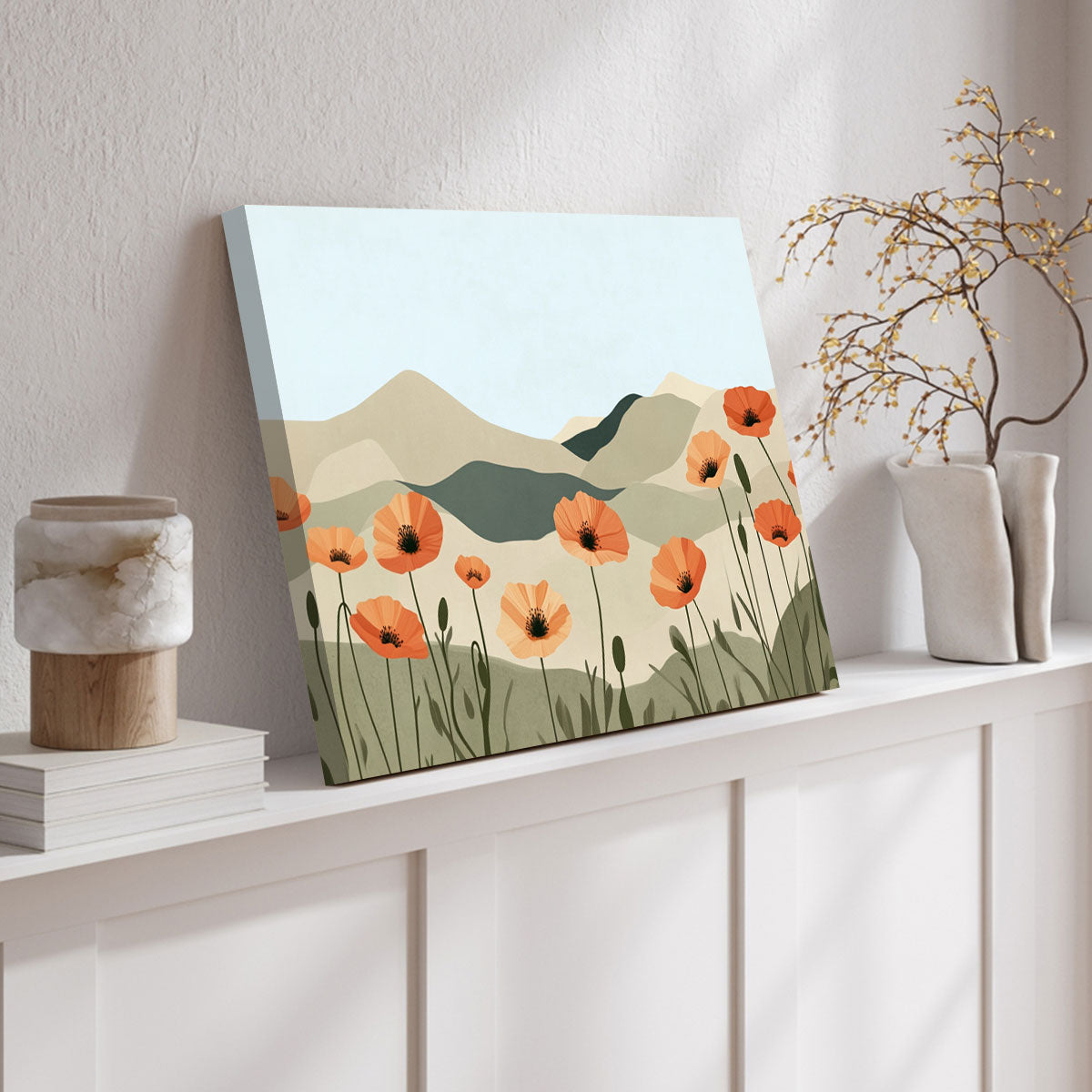 Sunset Poppy Field Modern Wall Artwork