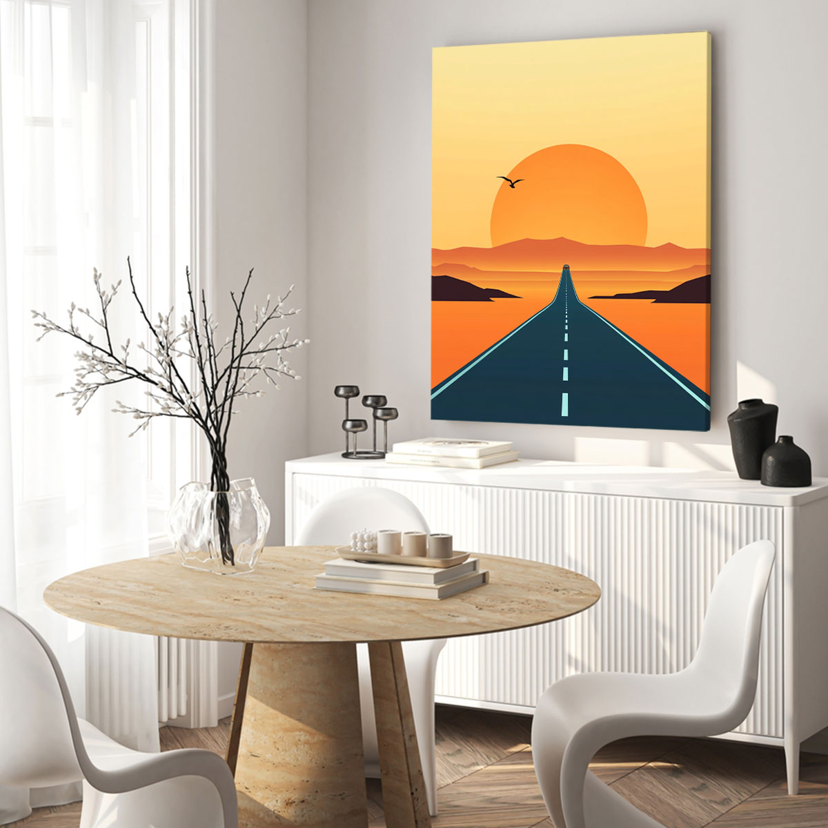 Sunset Road Trip Canvas Minimalist Vertical Wall Art