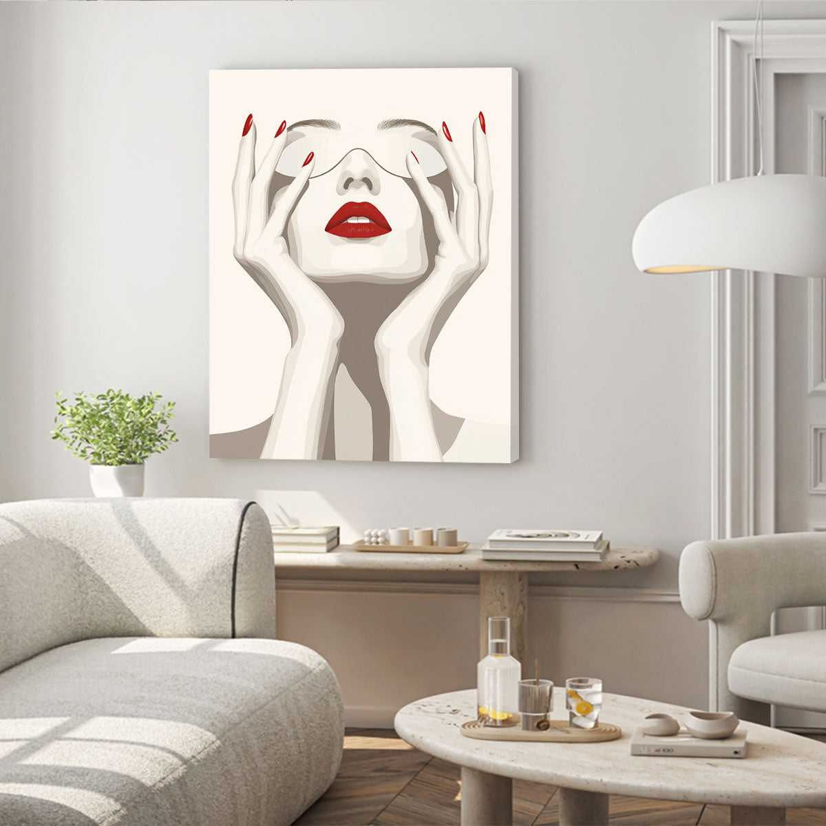 Red Lips Elegant Woman Minimalist Canvas Wall Art