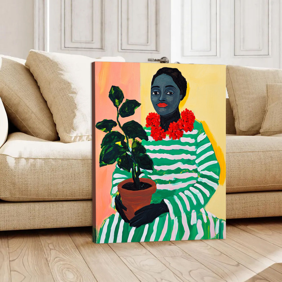 Modern Woman Portrait Canvas Vintage Artwork