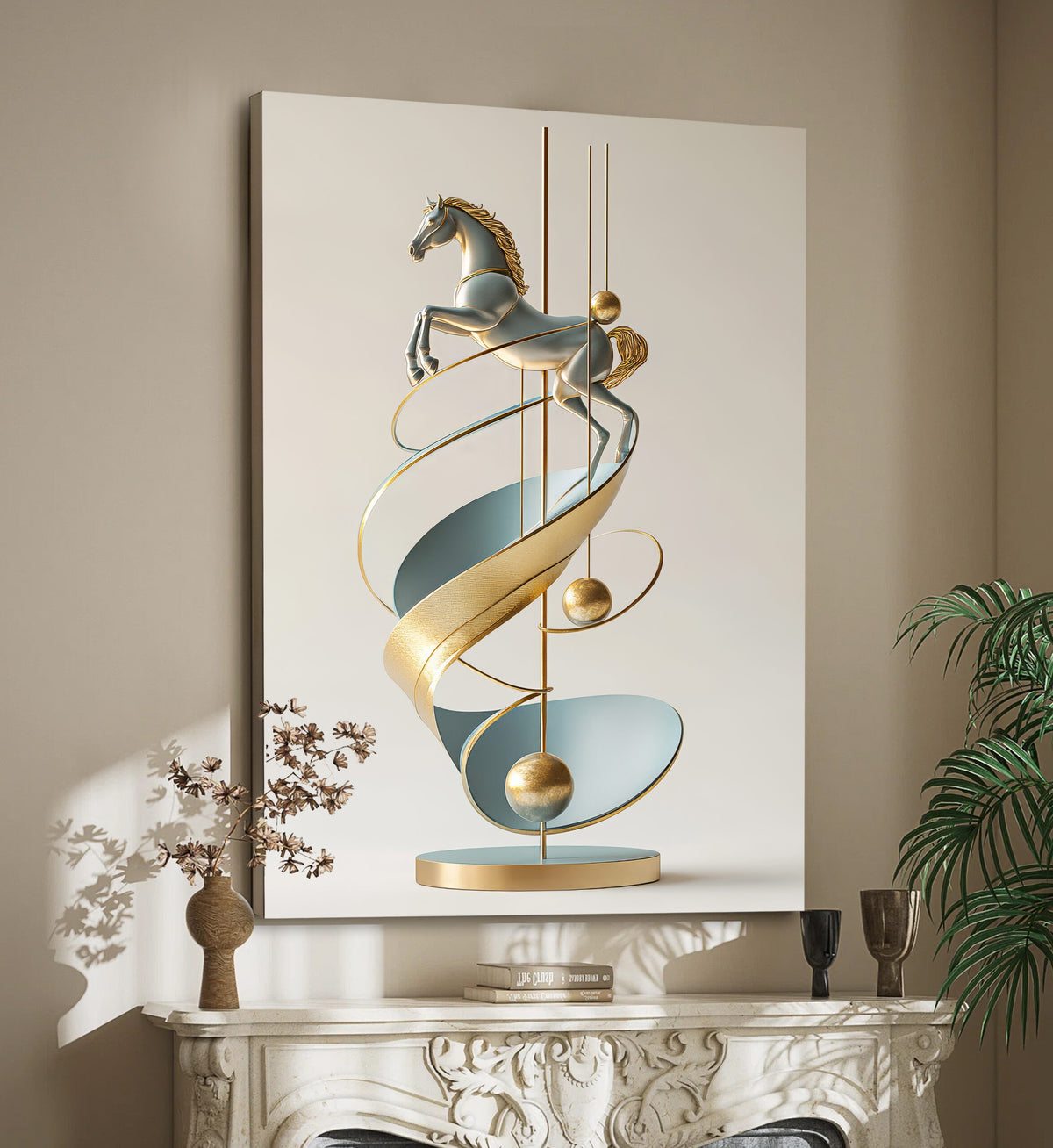 Elegant Horse Sculpture Abstract Canvas Wall Art