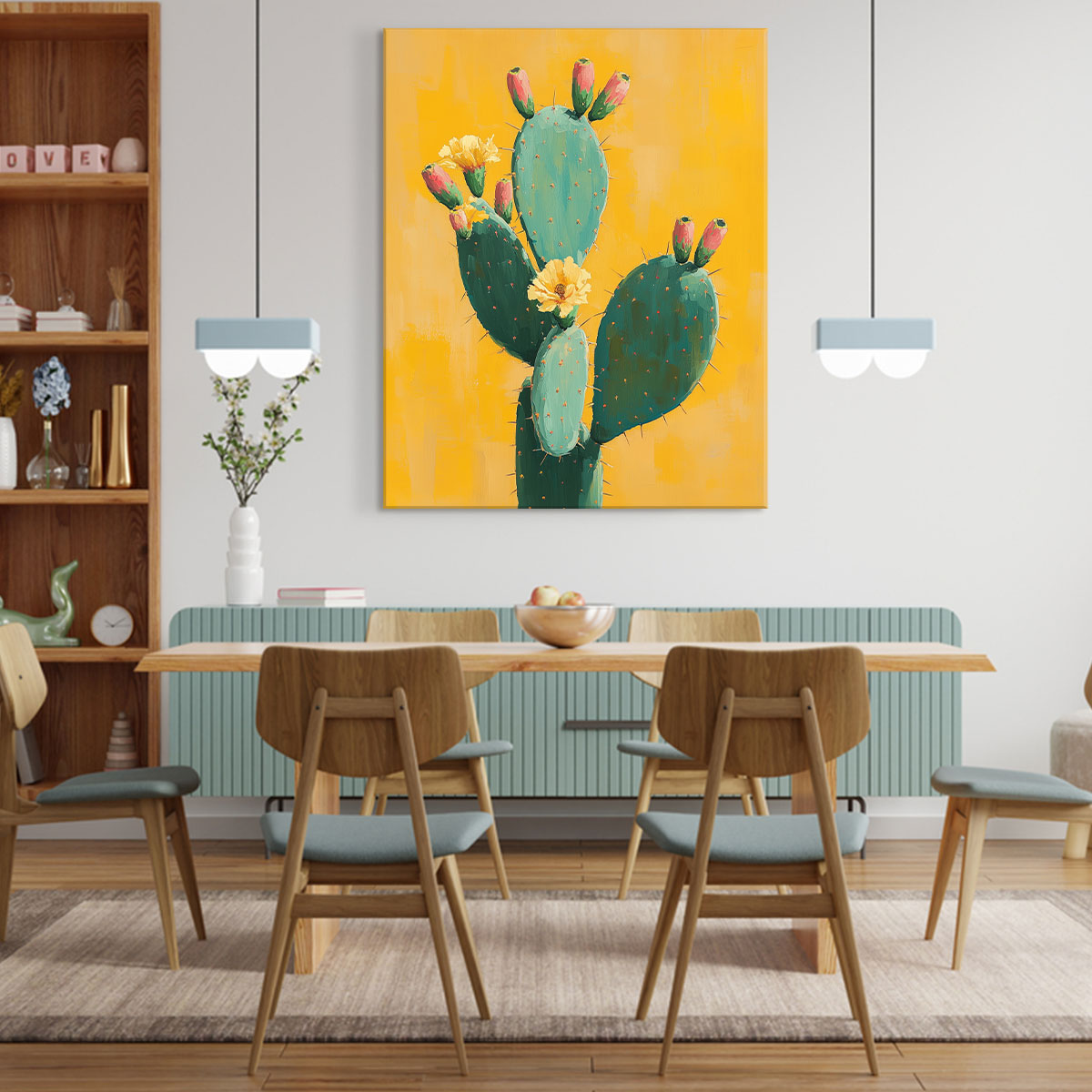 Cactus Painting Canvas Minimalist Wall Art.