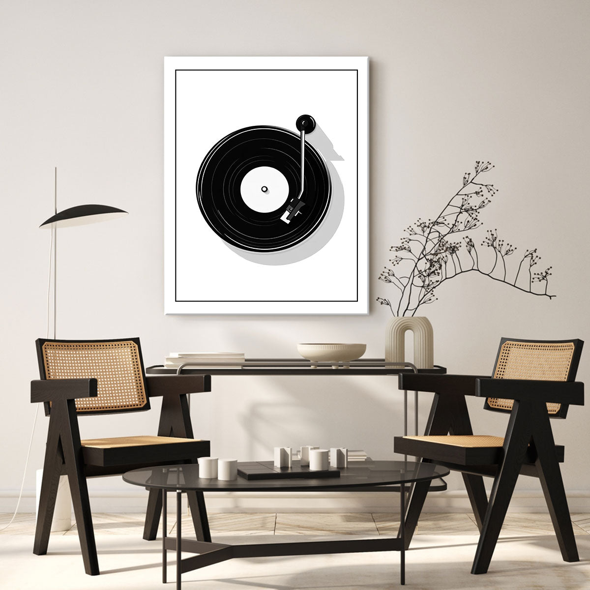 Black And White Vinyl Record Player Minimalist Wall Art