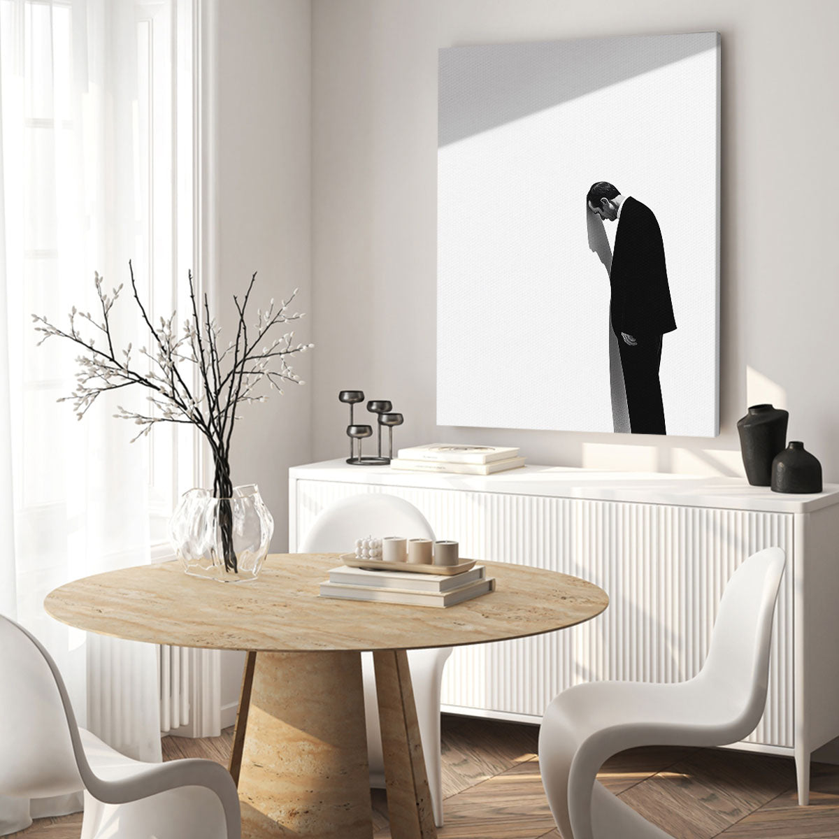 Sad Man Shadow Contemplative Black And White Wall Art