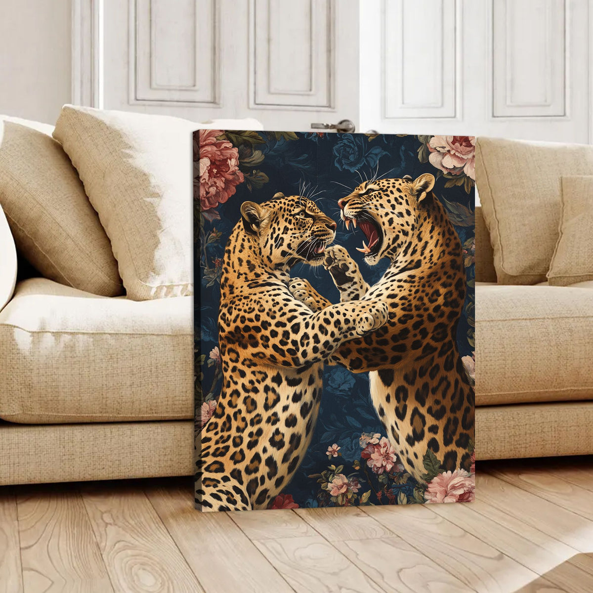 Dynamic Leopard Clash Canvas Vintage Artwork