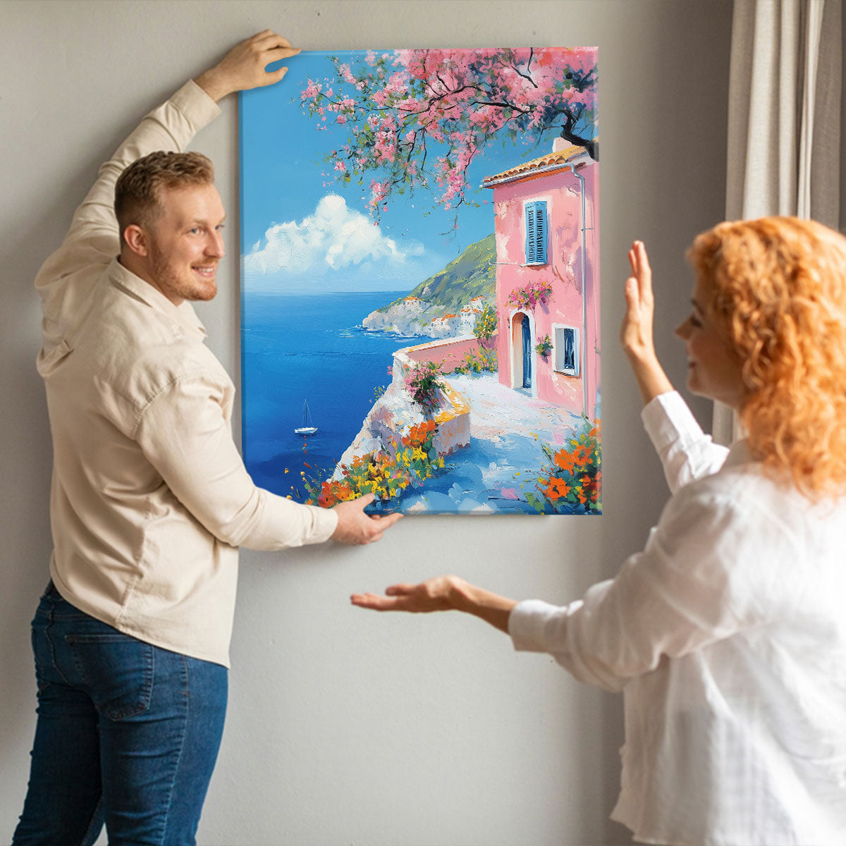 Mediterranean Art Sea Cliffside Canvas