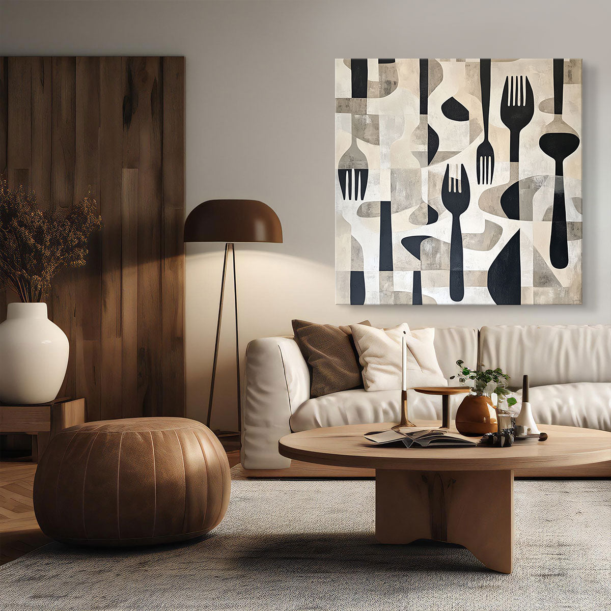 Minimalist Scattered Cutlery Canvas Wall Art