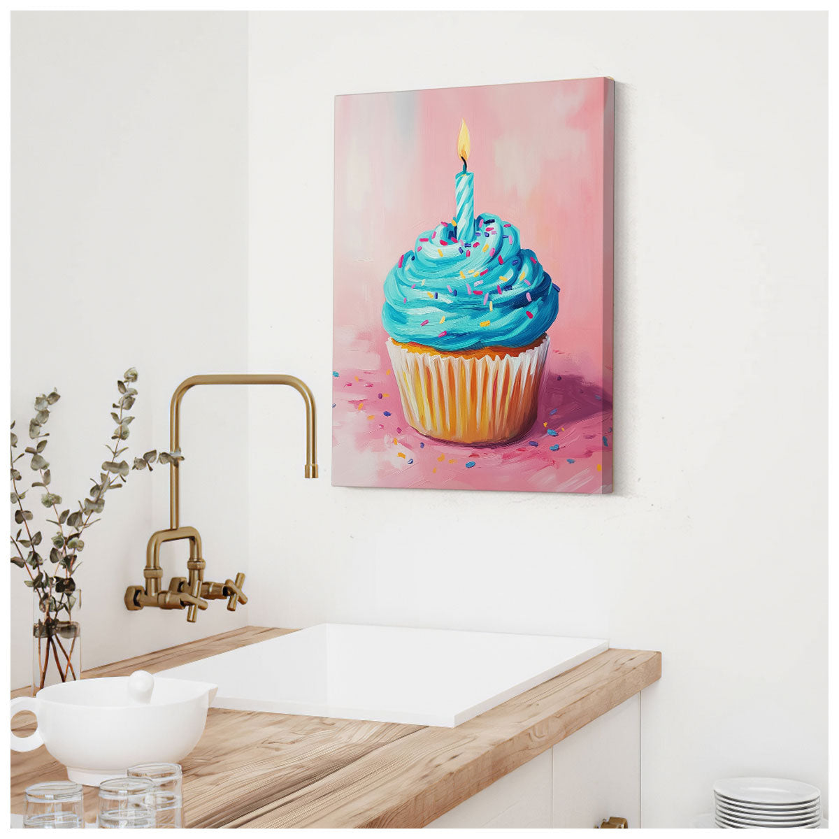 Pop Art Cupcake Against Pink Wall Art Print