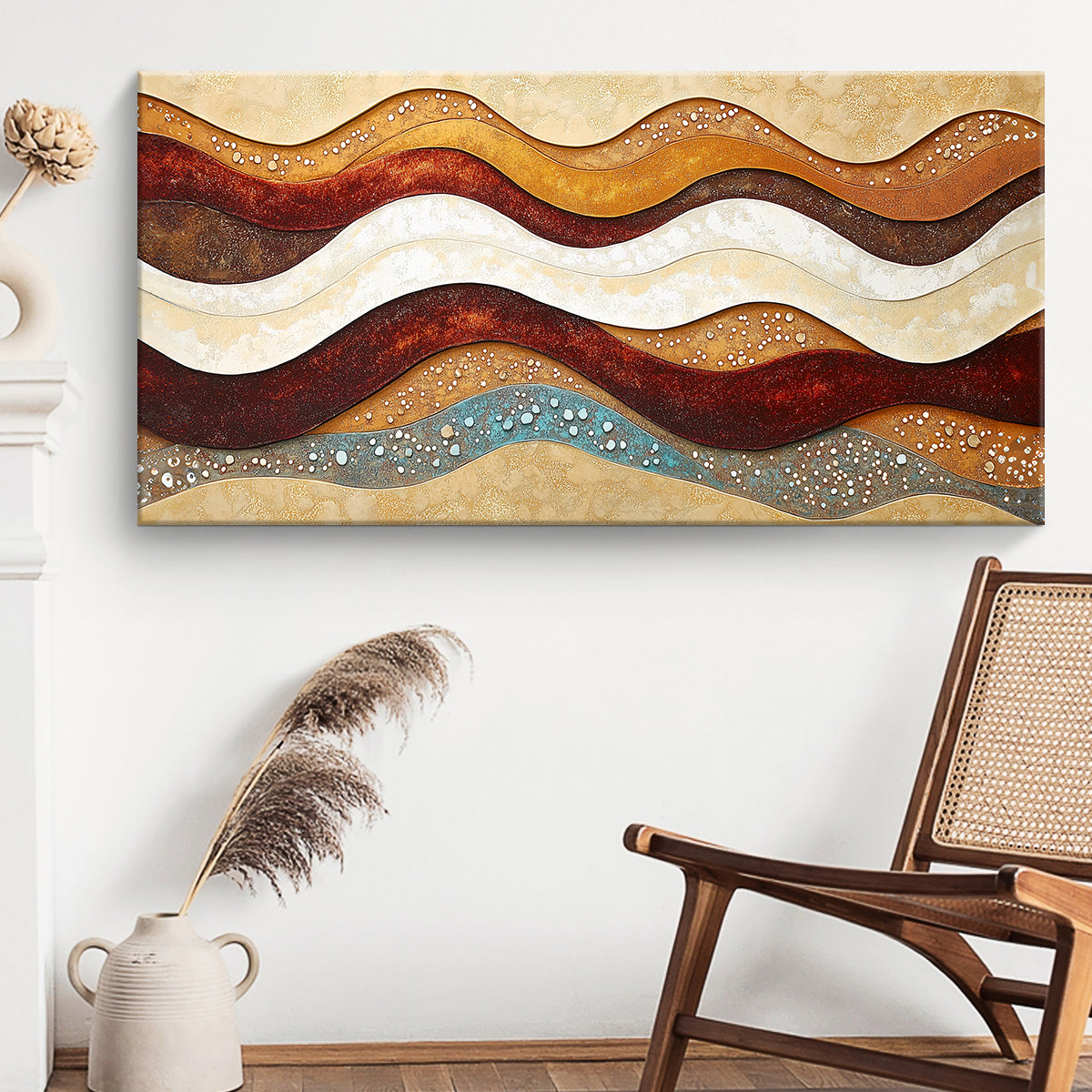 Rustic Wave Contemporary Abstract Canvas Wall Art for Living Room