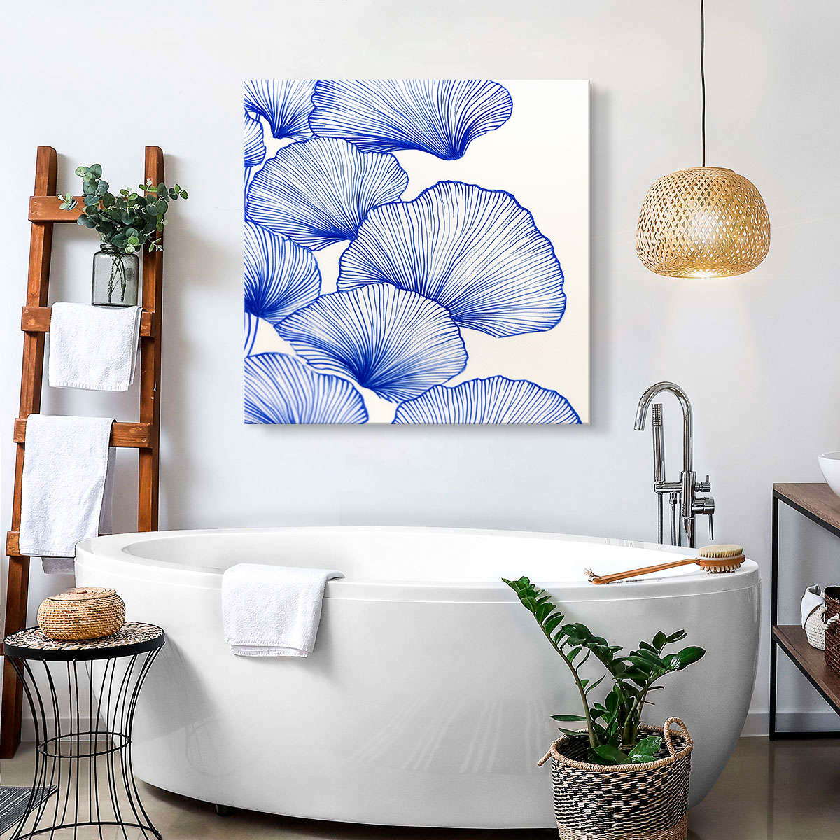 Blue Ginkgo Harmony Print Abstract Art