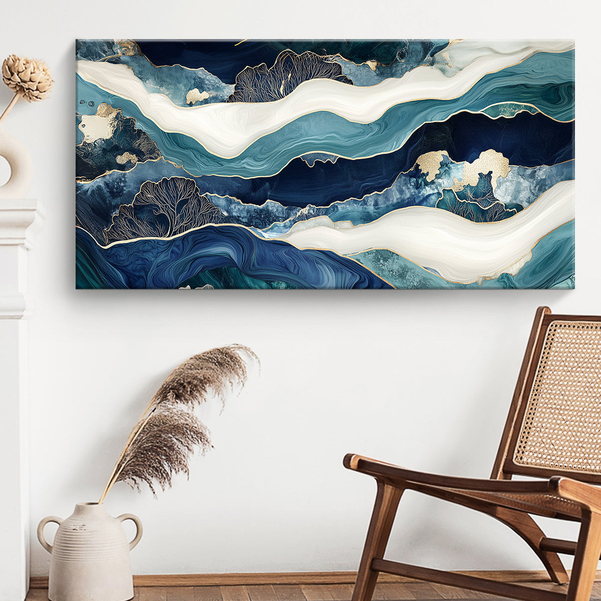 Oceanic Reverie Modern Abstract Canvas Wall Art for Living Room