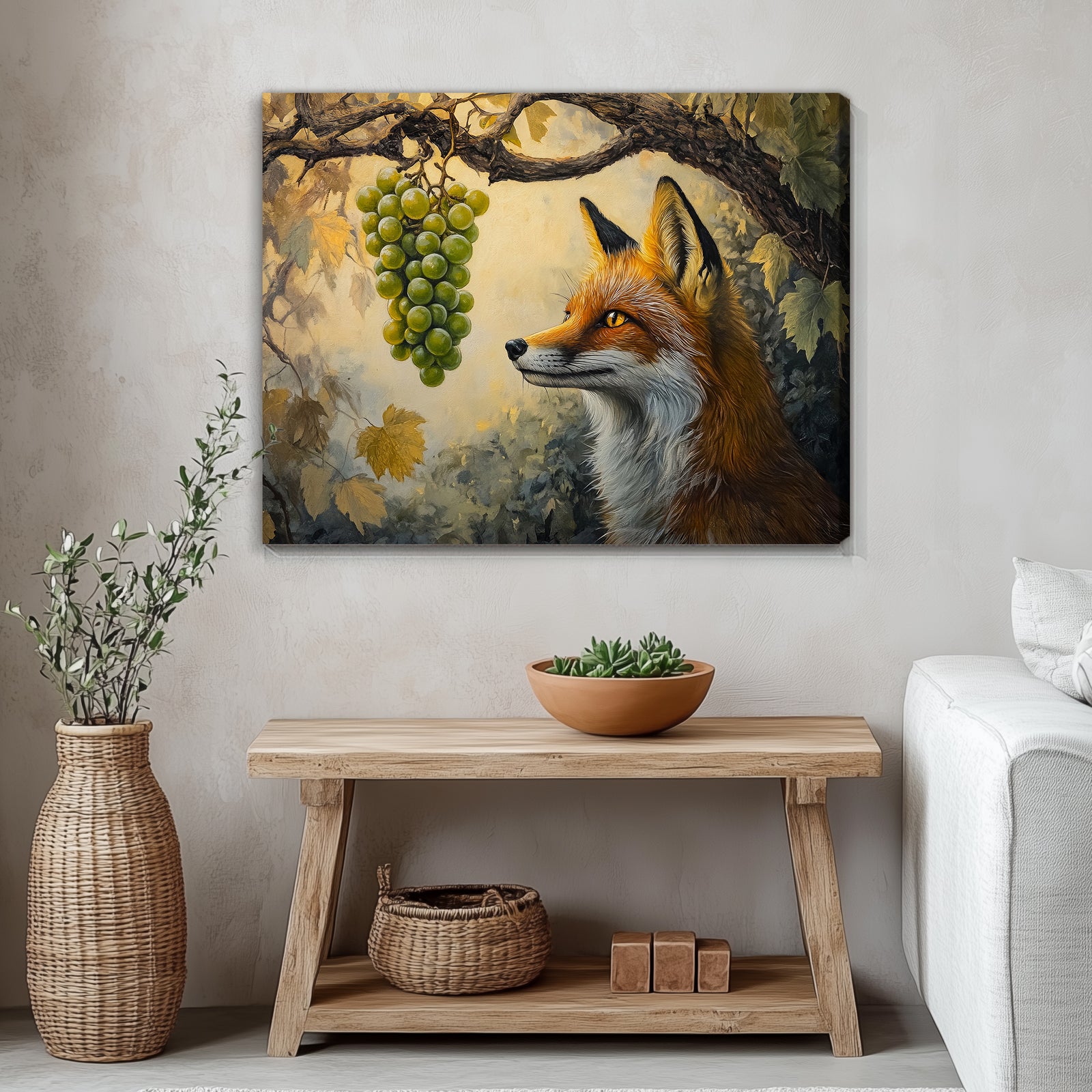 The Fox and The Grapes - Vintage Oil Painting Canvas Wall Art