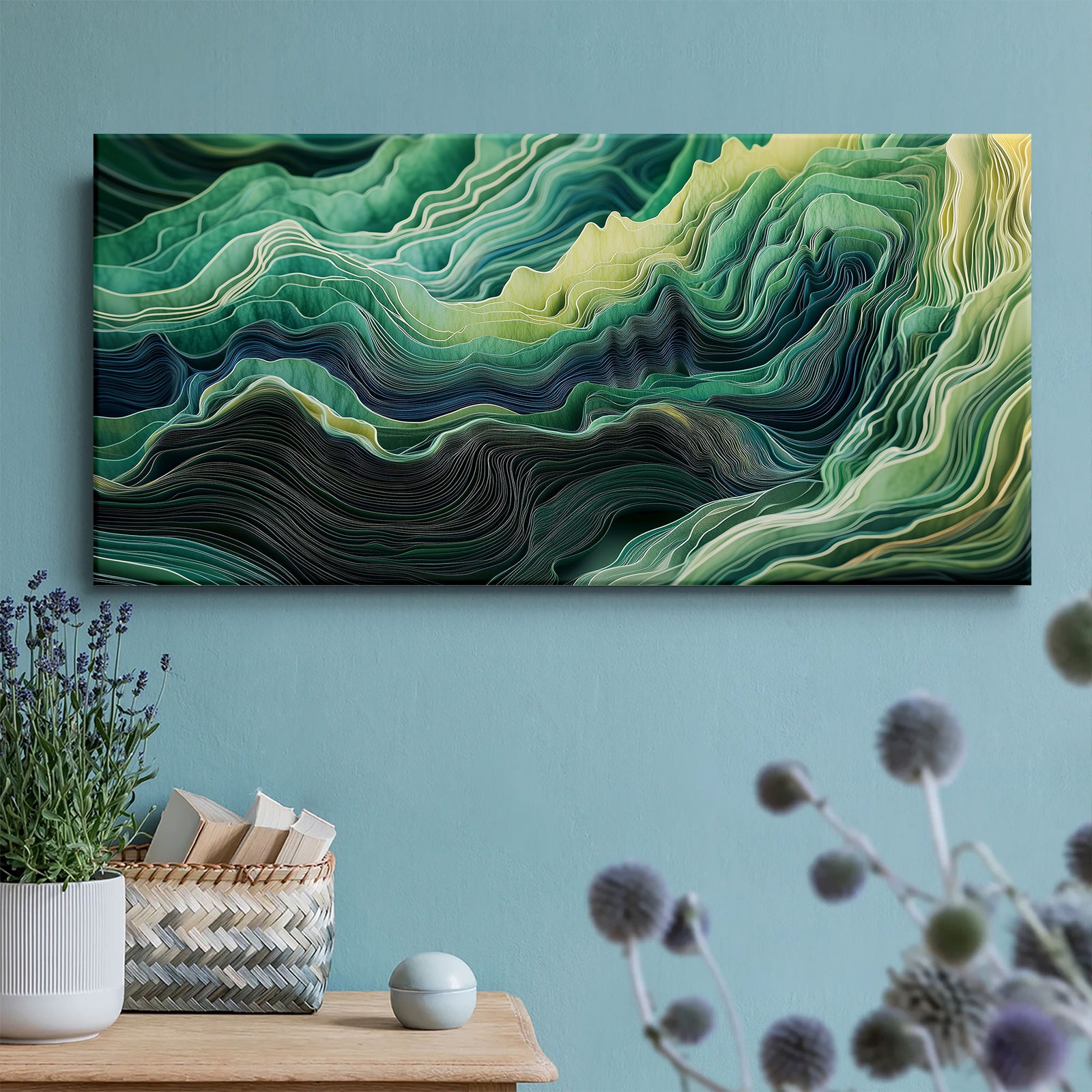Emerald Tides Contemporary Abstract Canvas Wall Art for Living Room