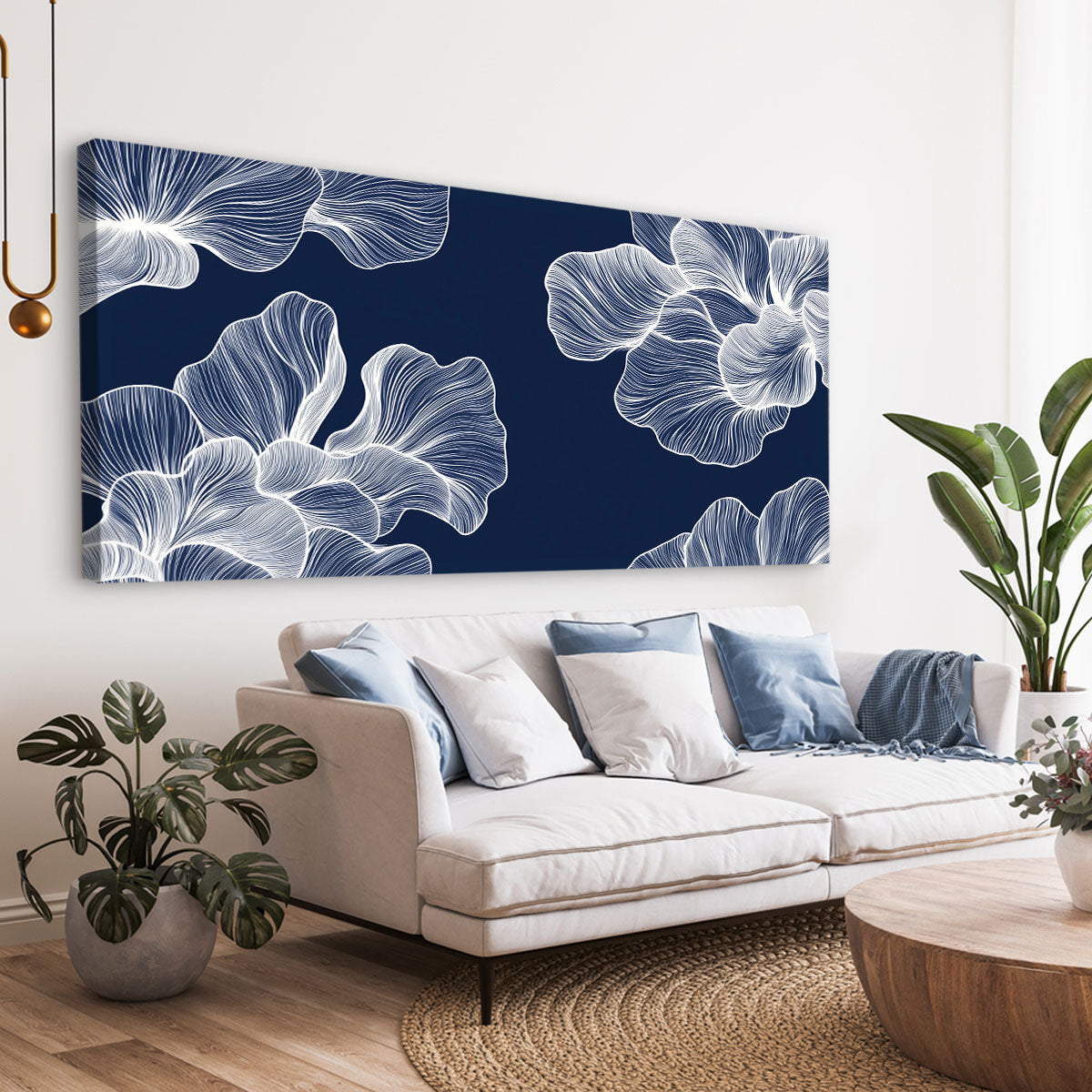 Blue Floral Line Modern Wall Artwork