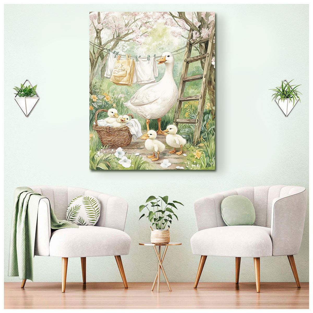 Mother Duck and Ducklings Oil Painting Canvas Wall Art